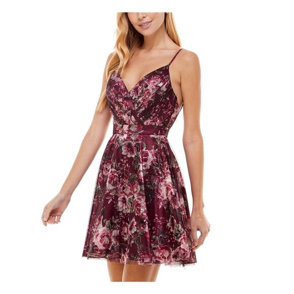 CITY STUDIO Womens Lined Cupped Spaghetti Strap Short Party Fit + Flare Dress - Picture 3 of 3